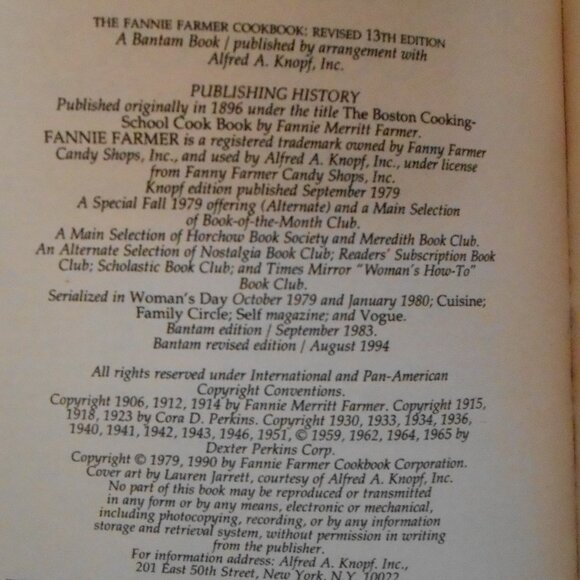 Fannie Farmer Cookbook 13th Edition Paperback, Bantam Books M. Cunningham 1990 - Picture 6 of 7